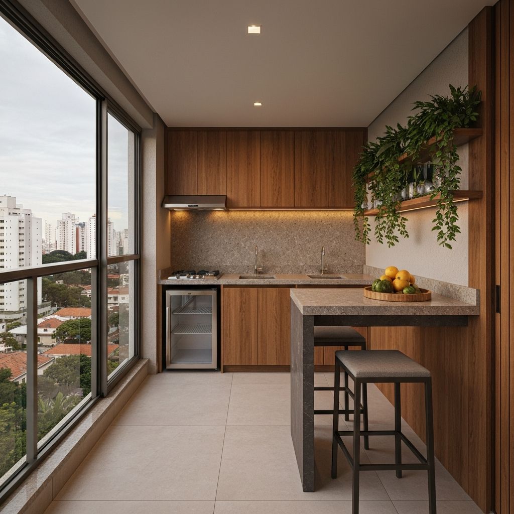 Varanda gourmet compacta com vista urbana
